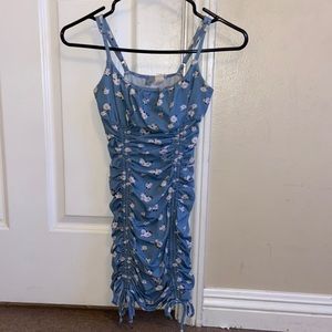 sky and sparrow blue coral bodycon mini dress with adjustable ties size xs